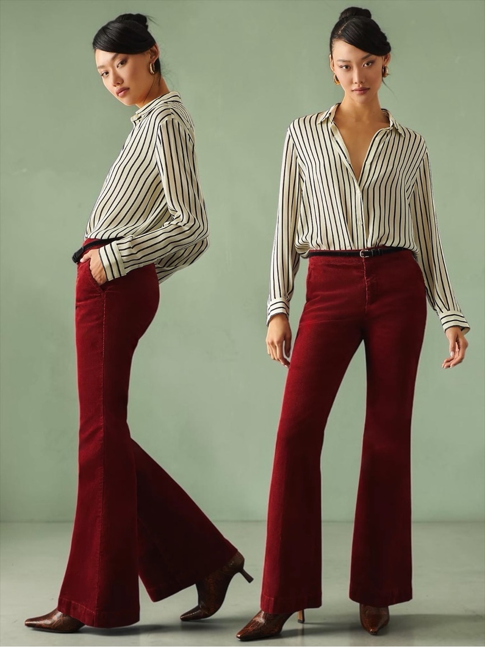 Anthropologie Women’s Boho Low-Rise Flare Corduroy Pants In Burgundy Size 0